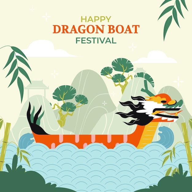 Vecteur illustration dessinée à la main pour la célébration du festival des bateaux-dragons chinois