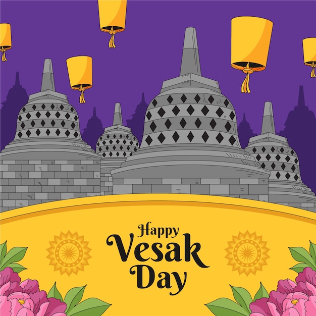 Vecteur illustration dessinée à la main pour la célébration du festival du vesak