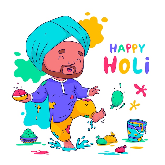 Vecteur illustration dessinée à la main pour la célébration du festival de holi.