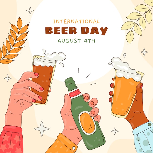 Vecteur illustration dessinée à la main pour la célébration de la journée internationale de la bière