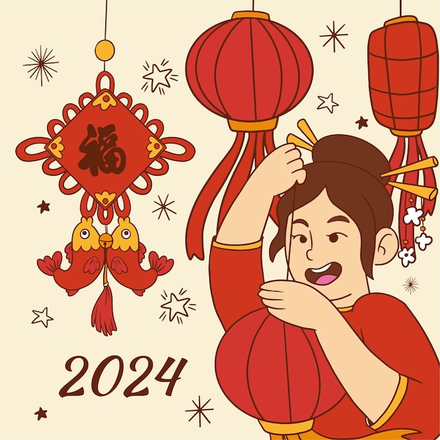 Vecteur illustration dessinée à la main pour le festival du nouvel an chinois