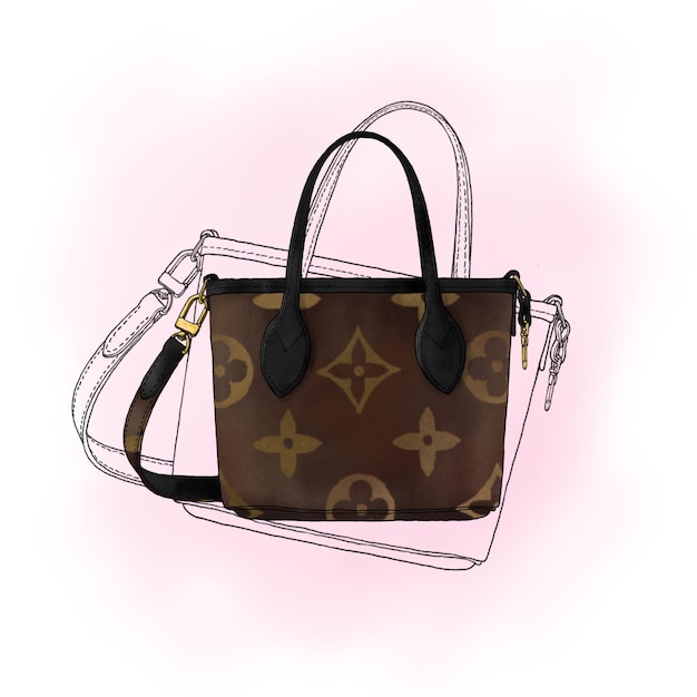 illustration dessinée à la main d'un sac brun et blanc avec un dessin dessus