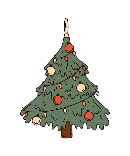 Illustration Dessinée à La Main De Sapin De Noël Rétro