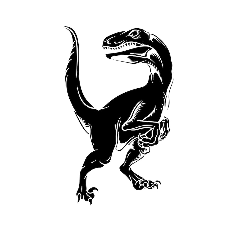 Vecteur illustration dessinée à la main d'une silhouette de dinosaure raptor