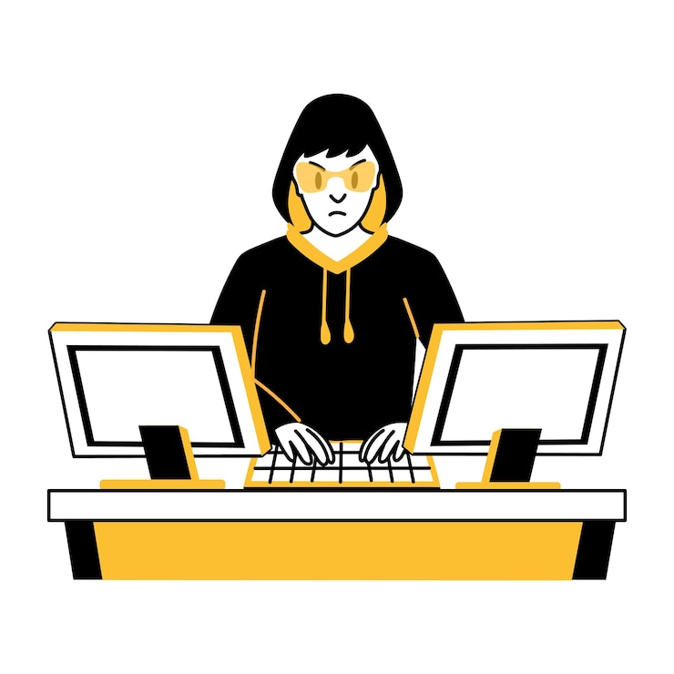Vecteur une illustration dessinée à la main d'un système de piratage de caractères
