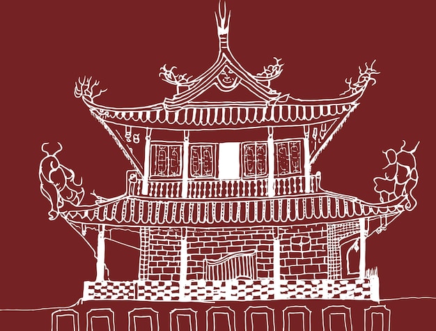 Illustration dessinée à la main de la tour Chihkan à Taïwan