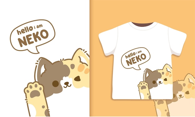 Illustration de dessins de t-shirts de chat mignon kawaii