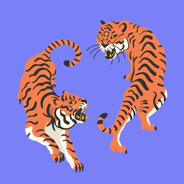 Vecteur illustration de deux tigres