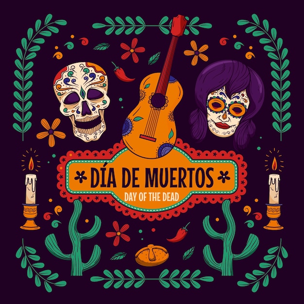 Vecteur illustration de dia de muertos dessinés à la main