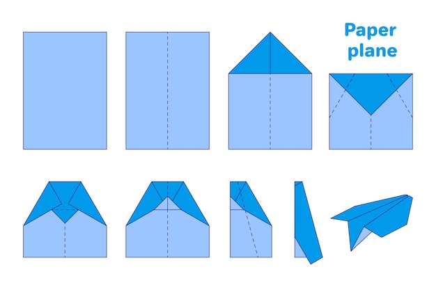 Illustration De Diagramme Origami Dessin Animé D'avion En Papier Sur Fond Blanc. Retour à L'école