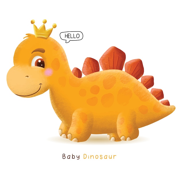 Vecteur illustration de dinosaure bébé mignon dessiné à la main