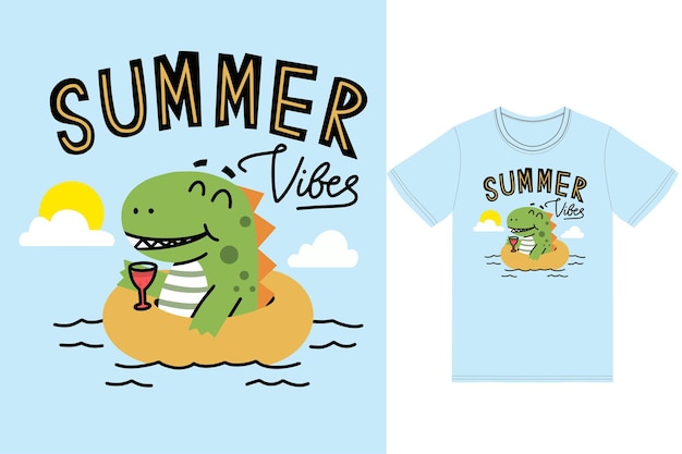 Vecteur illustration de dinosaure d'été mignon avec vecteur premium de conception de tshirt