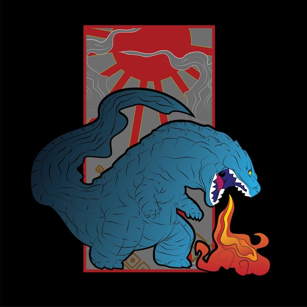 Vecteur illustration de dinosaure avec un style japonais pour le logo du carnet d'événements kaijune