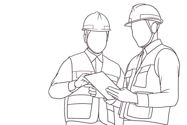 Illustration de discussion d'équipe d'ingénieurs dessinés à la main