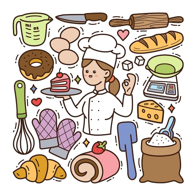 Vecteur illustration de doodle de boulangerie