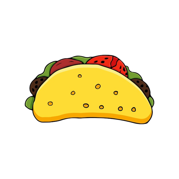 Illustration De Doodle Coloré Taco Mexicain En Vecteur