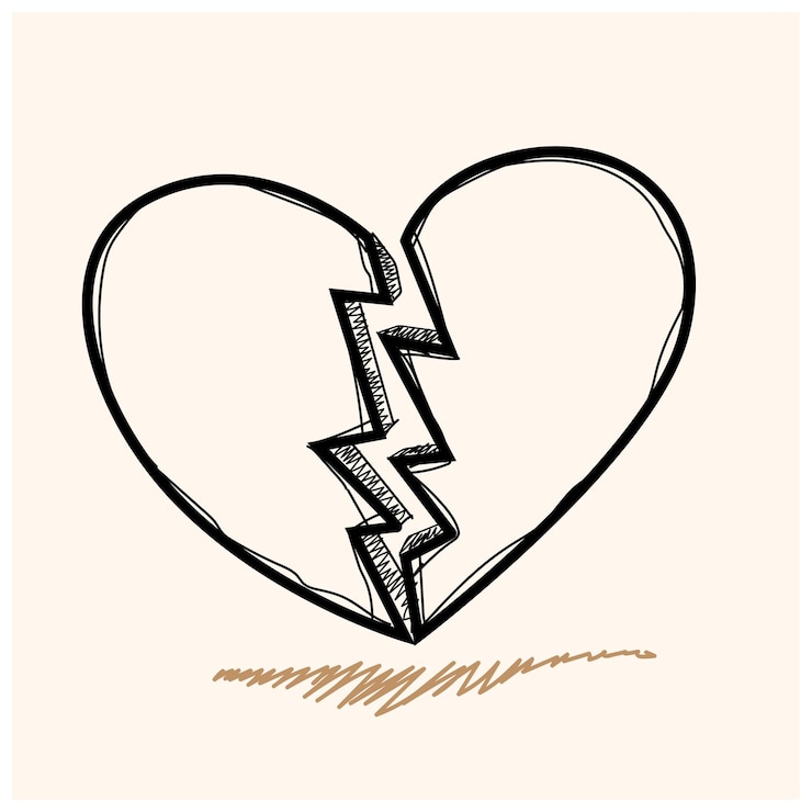 Vecteur illustration de doodle de croquis de coeur de vecteur sertie de forme de coeur brisé.