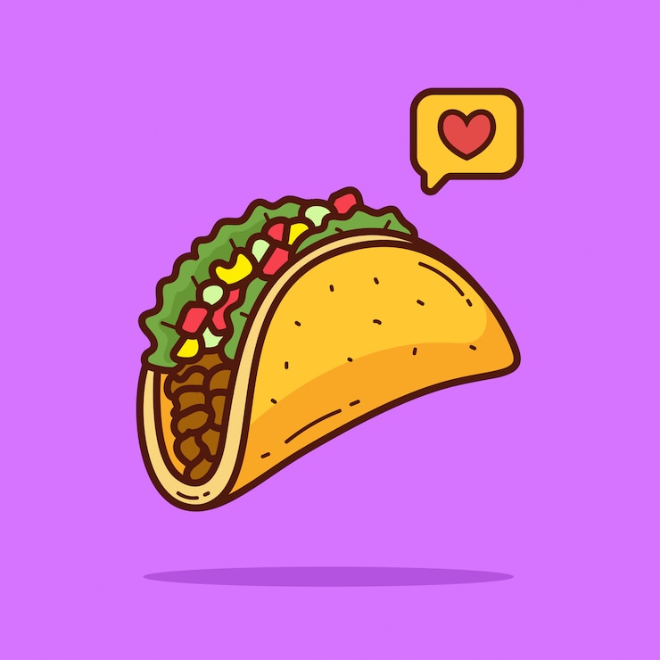 Vecteur illustration de doodle de dessin animé taco