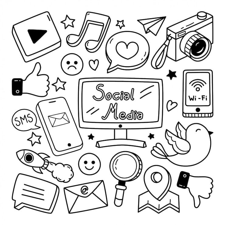 Vecteur illustration de doodle de médias sociaux