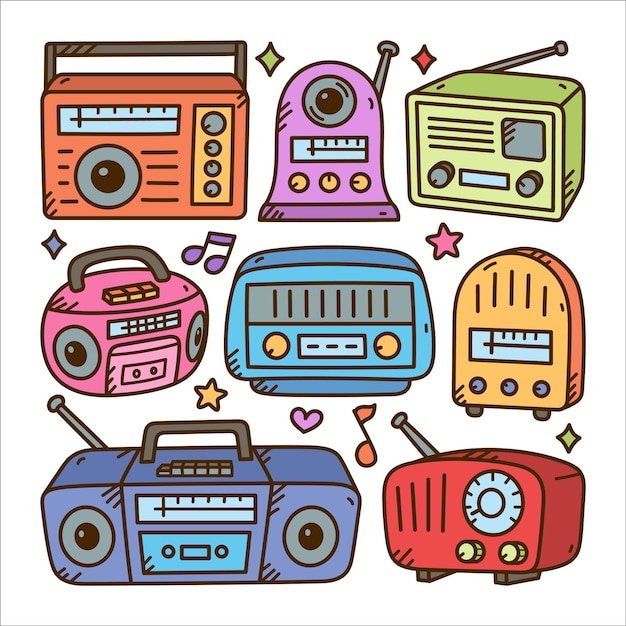 Vecteur illustration de doodle radio classique