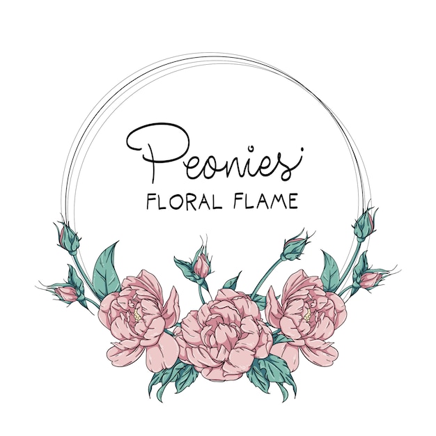 Illustration Du Cadre Floral De Pivoines