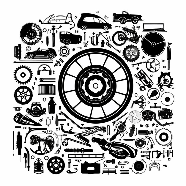 Vecteur illustration du cadre et des pièces de rechange de voiture