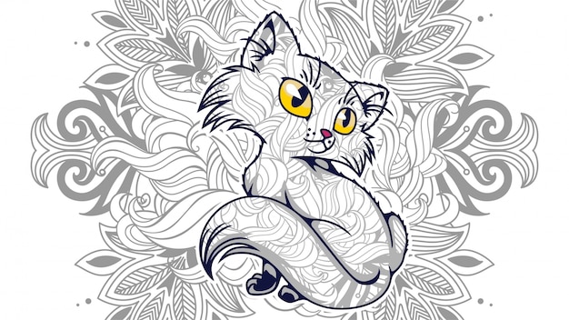 Illustration Du Chat Drôle De Bande Dessinée Dans Zentangled Stylisé