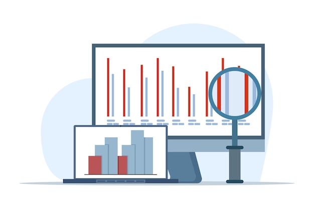 Vecteur illustration du concept d'analyse des données de performance des entreprises ou d'optimisation des graphiques d'études de marché