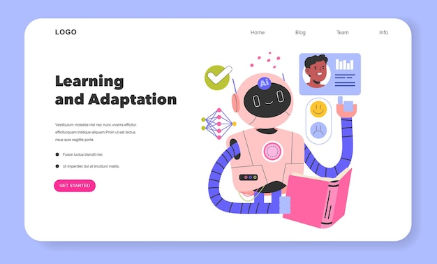 Illustration du concept d'assistants robotiques d'une IA apprenant et s'adaptant avec l'analyse améliorant l'utilisateur