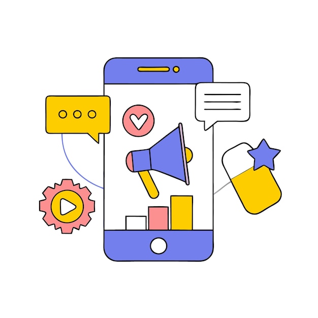 Illustration du concept de l'icône du marketing vectoriel mobile
