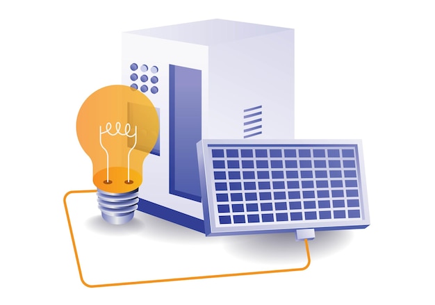 Vecteur illustration du concept infographies batterie de stockage ampoule électrique panneau solaire énergie