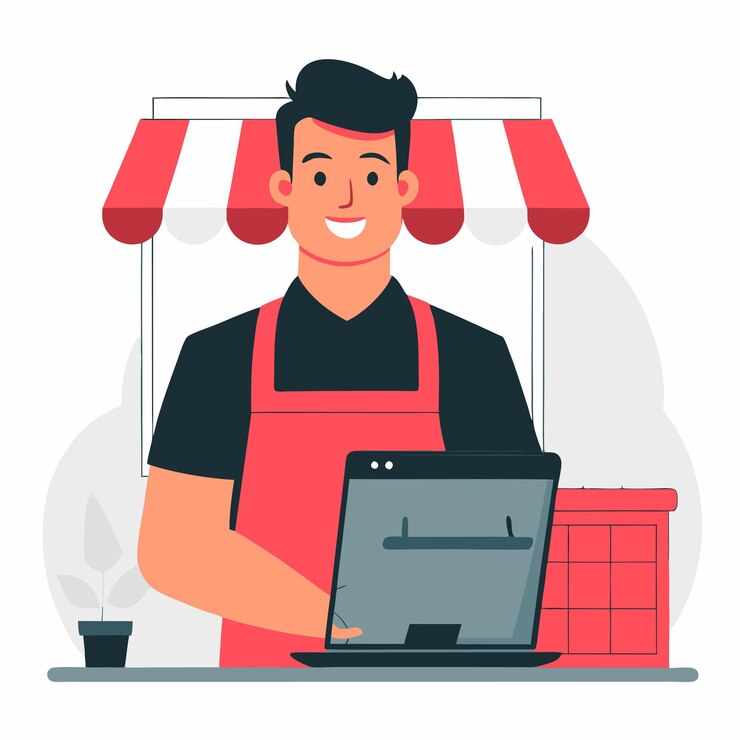 Vecteur illustration du concept de marché représentant les achats en ligne et les transactions en ligne