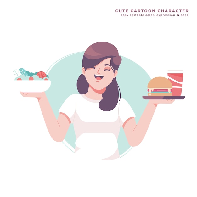 illustration du concept de nourriture réelle ou rapide