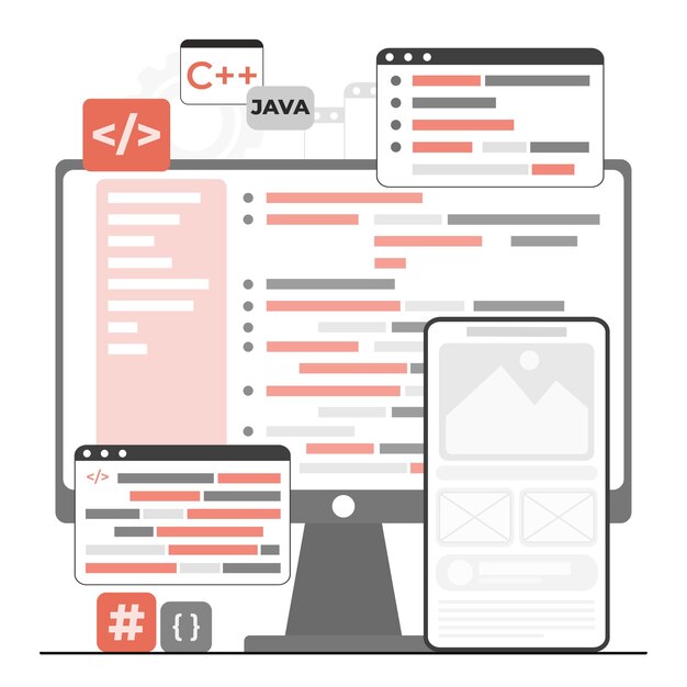 Illustration du concept de programmation et de codage vectoriel plat