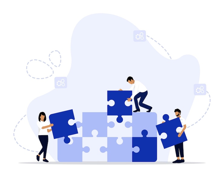 Vecteur illustration du concept de puzzle de travail d'équipe