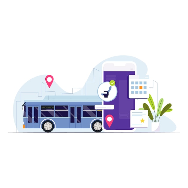 Illustration du concept de réservation d'autobus avec une interface utilisateur moderne