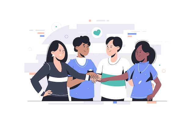 Illustration du concept de solidarité de l'équipe vectorielle. Objectifs, collaboration, travail d'équipe d'affaires.