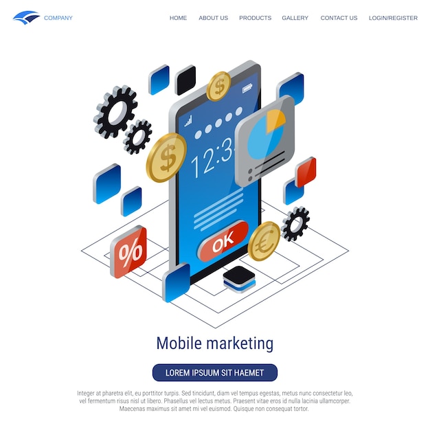 Illustration du concept de vecteur isométrique 3D de marketing mobile