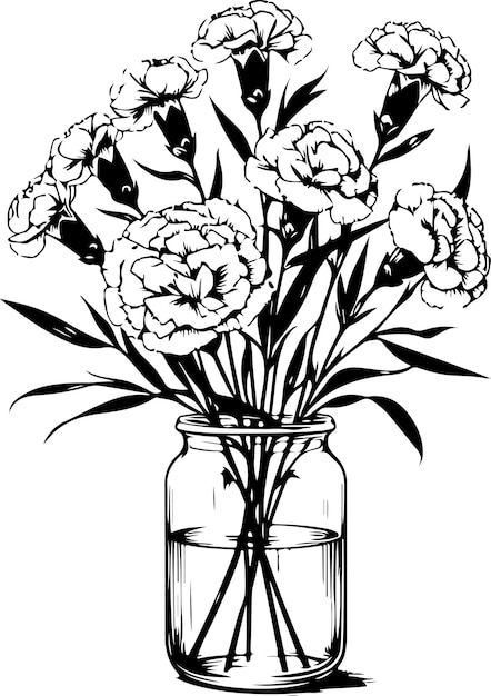 Illustration du contour vectoriel noir du bouquet d'œillés