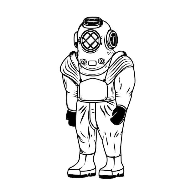 Vecteur illustration du costume de plongeur vintage sur fond blanc. éléments pour logo, étiquette, emblème, signe. illustration