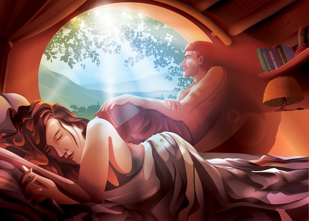 Vecteur illustration du couple sur le lit