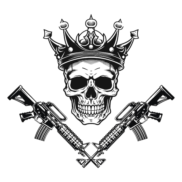 Illustration Du Crâne Avec Des Fusils D'assaut Croisés élément De Conception Pour L'emblème De L'étiquette Du Logo