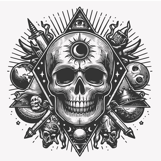 illustration du crâne avec style de gravure