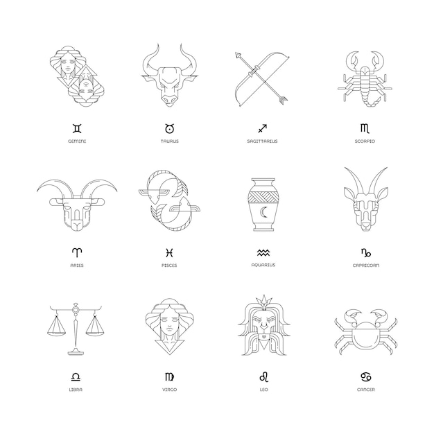 L'illustration Du Décor De Zodiac Sings Line Art Design