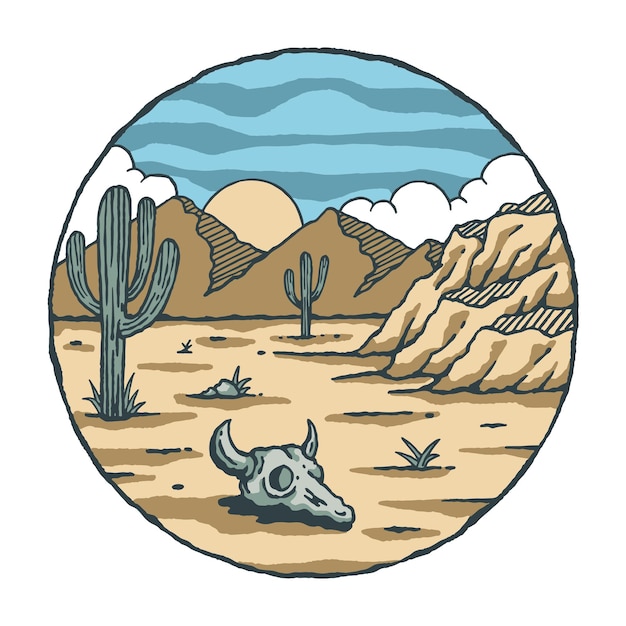 Vecteur illustration du désert en badge circulaire