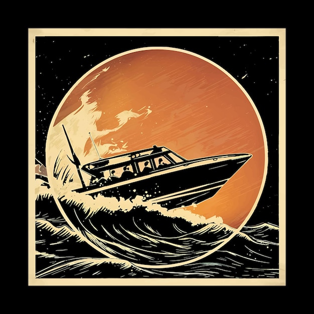 Vecteur illustration du design du t-shirt du bateau