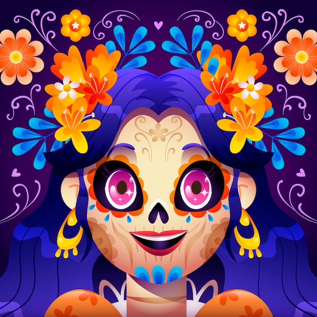 Vecteur illustration du dia de muertos dégradé