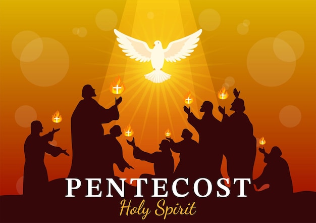 Illustration du dimanche de la Pentecôte avec la flamme et la colombe du Saint-Esprit chez les catholiques ou les chrétiens religieux