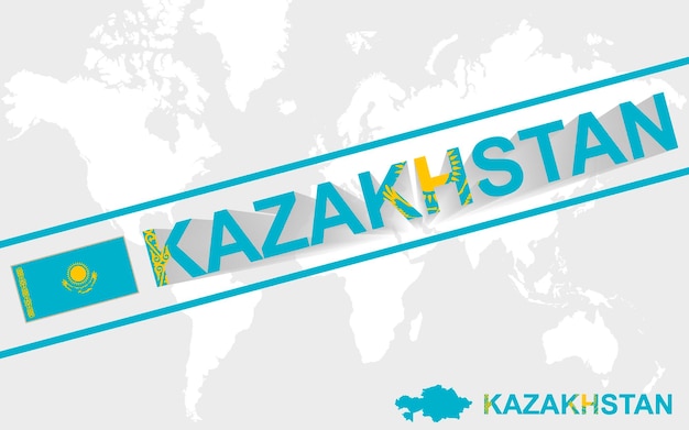 Illustration Du Drapeau Et Du Texte De La Carte Du Kazakhstan