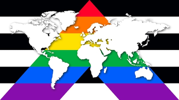 Illustration du drapeau de la fierté Straight Ally avec une carte du monde